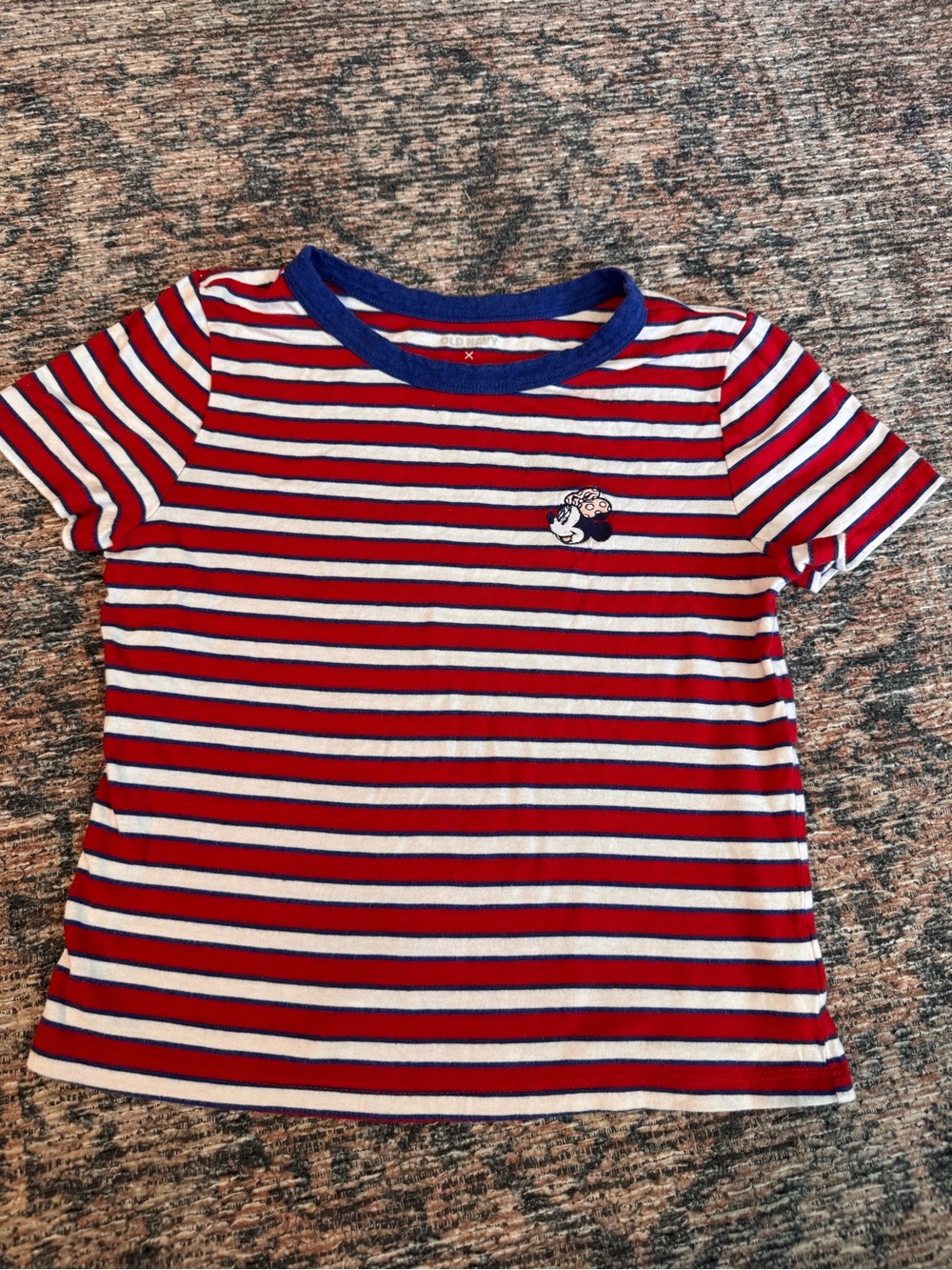 Mickey Mouse Girls' Red & White Striped Tee with Blue Trim size 10/12